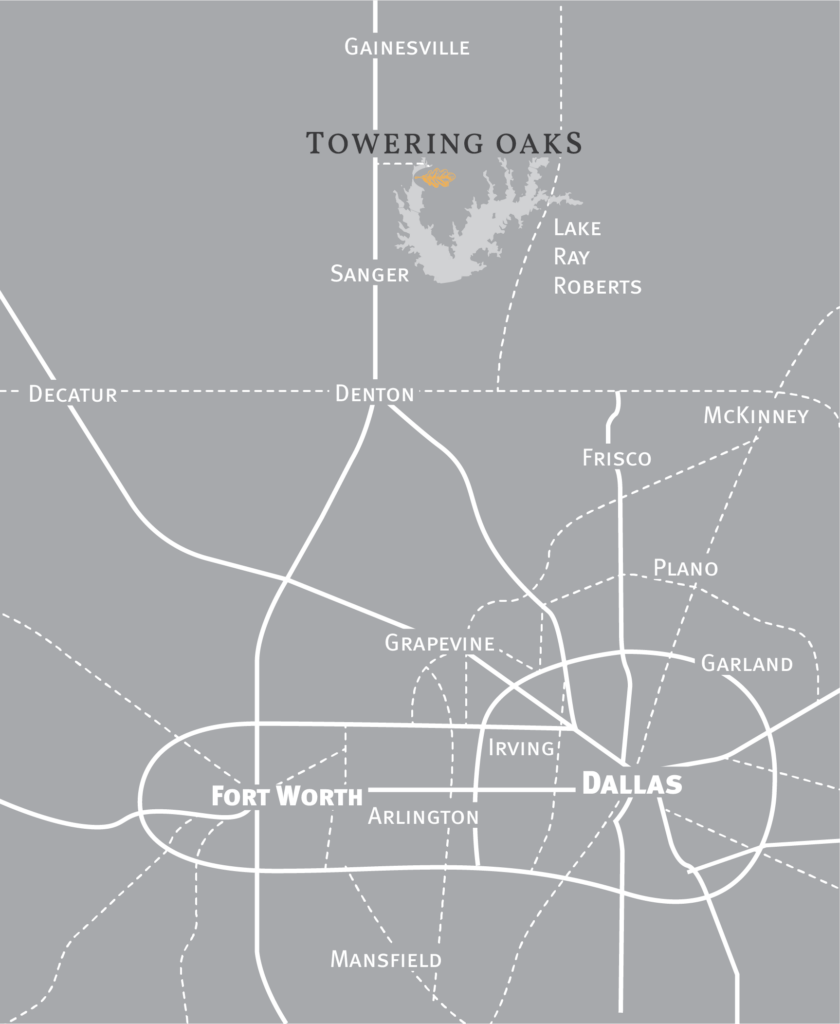 Map of Directions to Towering Oaks (Valley View) from the Dallas Fort Worth Metroplex
